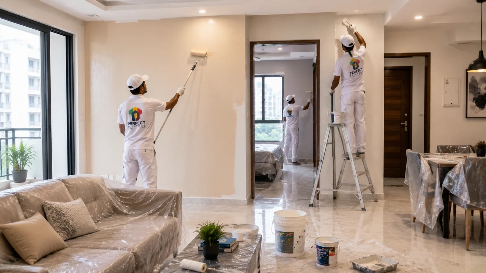 Professional flat and apartment interior painting work by painting contractors in Kerala